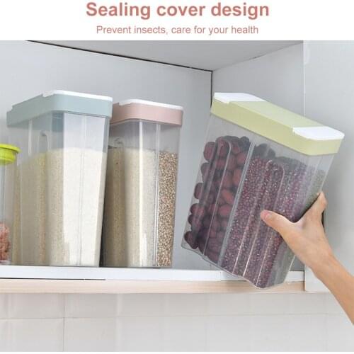 2.6L Food Seal Container 4-grid Rice Beans Flour Storage Jar Transparent Plastic Food Preserve Box PP Durable Food Storage Box