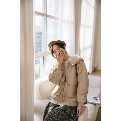 New winter hot style short little lambs wool cotton-padded jacket locomotive coat women with thick cotton-padded clothes bread