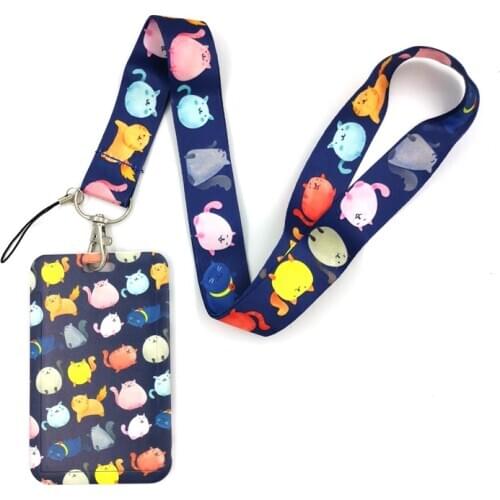 Cartoon Colorful Cats Anime Lanyard Badge Holder ID Card Lanyards Mobile Phone Rope Key Lanyard Neck Straps Keychain Key Ring