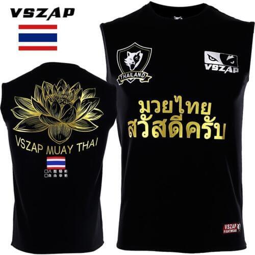 VSZAP Sleeveless T-shirt Men Sports Aerobics Running Boxing Clothing Boxing Gym T Shirt Cheap Mma Muay Thai MMA Suits Tee Shirt