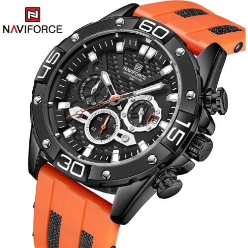 NAVIFORCE Orange TPU Strap Fashion Mens Watches Brand Waterproof Sport Watch Men Quartz Wristwatch Relógios Masculinos