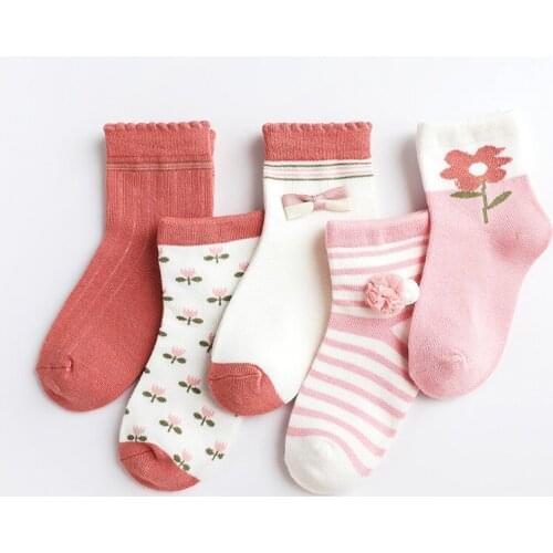 Fashion Baby Socks Winter Autumn 5 pairs/Sets Lace Flower Fashion Girls Socks 2-8Y Childrens Socks