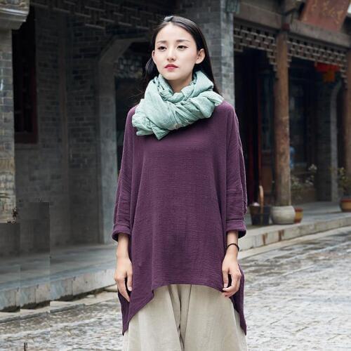 New 2019 female retro tops cotton linen T-shirt plus size aesthetic womens long-sleeve pullover shirt good quality