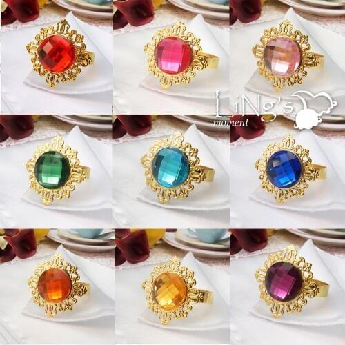New arrival 50 Pieces set Diamond Gem Gold Metal Napkin Ring Serviette Holder Wedding Party Dinner Tab Dections High Quality