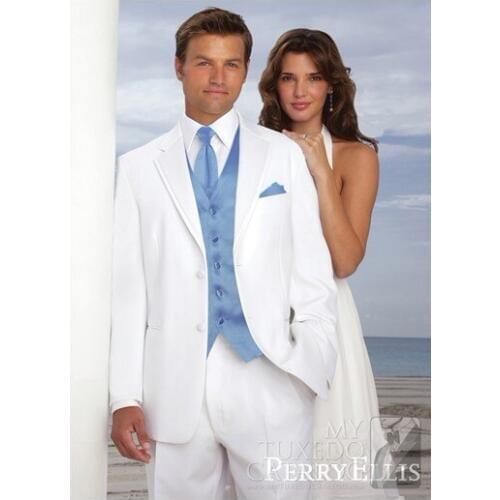 New Arrival Mens Suits Groomsmen Notch Lapel Groom Tuxedos White Strips Wedding Best Man Suit (Jacket+Pants+Tie+Vest) A50