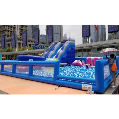 New style inflatable outdoor amusement center park giant swimming pool with long slide