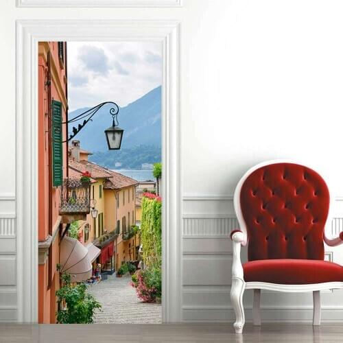 Charm set creative environmental protection 3D door stickers mountain stairs wooden door renovation self-adhesive bedroom wall s