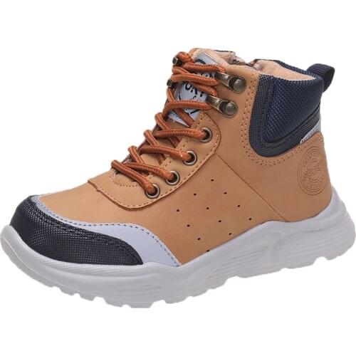 Autumn and winter new Pu childrens casual sports shoes, boys high-top lightweight running shoes