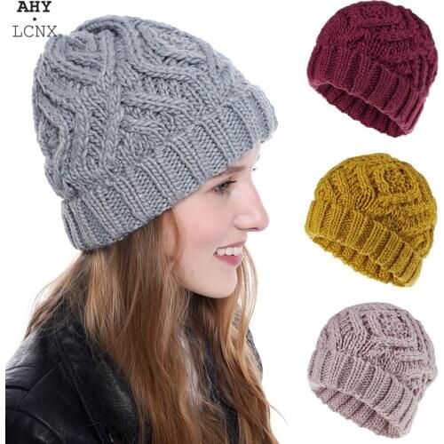 Autumn Winter Women Knitted Hat Coarse Beanie Cap Womens Knit Ear Hats Warm Lady Bonnet Thicken Soft Ski Caps Skullies Beanies