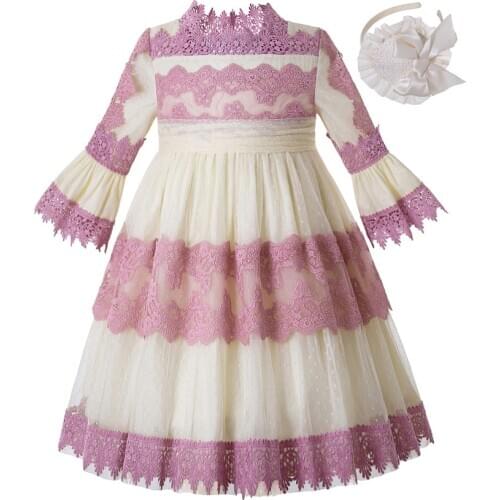 Pettigirl Wholesale New Pettigirl Purple Summer Long Style Dress For Girls Embroidery Lace Girl Costumes Kids Clothes