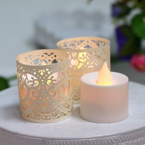 50pcs Tea Light Votive Wraps Laser Cut Decorative Wraps Paper Candle Holder For Led Battery Tealight Candle For Valentines Day