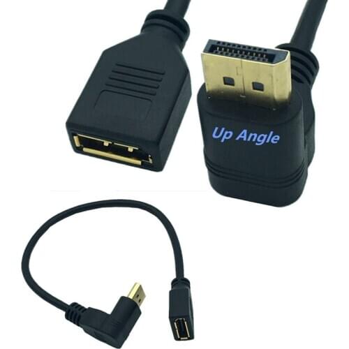 Gold plated 90 degree up down elbow dp line male to female 4K patch cord 1.2 HD displayport extension cord 0.3m