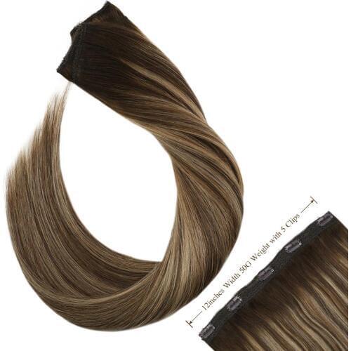 Ugeat Clip in One Piece Hair Extensions 14-24" Machine Remy Hair 3/4 Full Head Clip in Hair Extensions 50G Straight Soft Hair