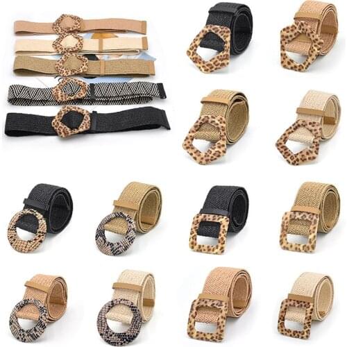 Braided Waist Belt Summer Solid Female Belt Wooden Smooth Buckle Fake Straw Wide Belts Vintage Bohemian Round Wide Waist Belt
