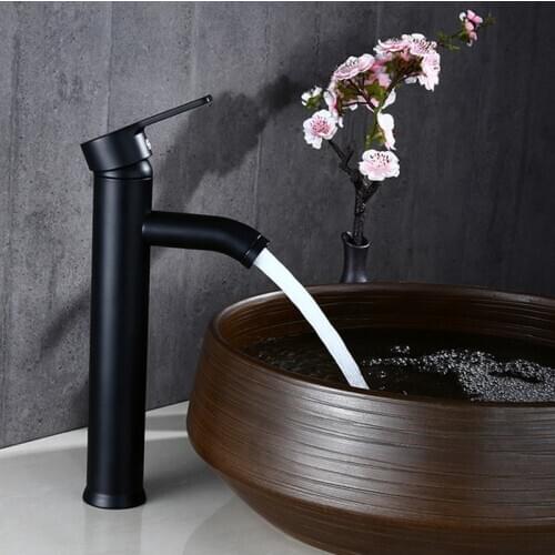 YOOAP Black Faucet Stainless Steel Paint Faucet Bathroom Basin Faucets Blacked Hot Cold Mixer Tap Single Hole