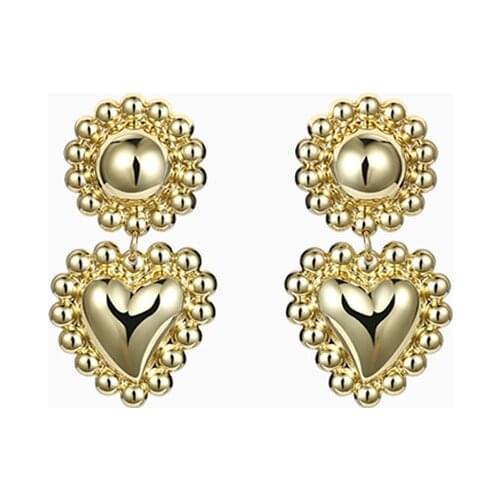 Korea Fashion Big Round Heart Dangle Earrings for Women Geometric Beads Statement Minimalist Earrings Party Jewelry 2021 New