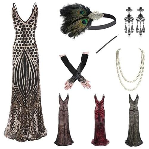 Vintage European Clothes For Women Elegant Sling Dress 1920s Flapper Great Gatsby Party Dress Lady Ballroom Dance Dress DQL4231