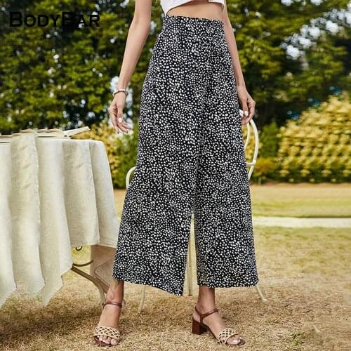 Floar Print Elastic High Waist Wide Leg Pants For Women Casual Harajuku Boho Streetwear Trousers Fashion Korean Casual Trousers