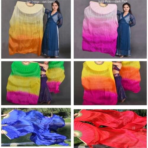 New Arrival Chinese Soft Real Silk Bamboo Fans Veils For Belly Dance Stage Performance Fan Props Gradient Dancing long Fans