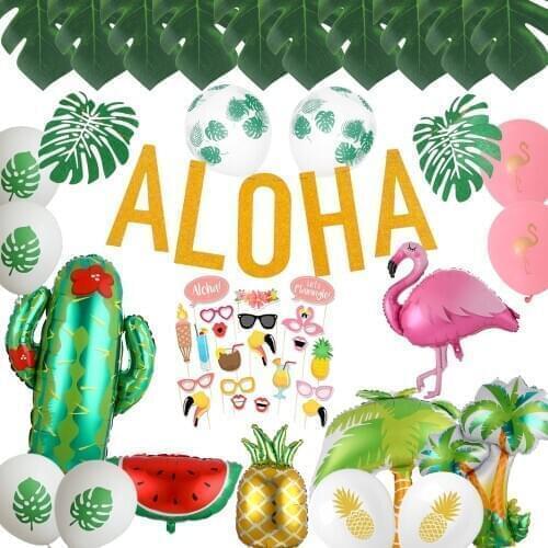Tropical Palm Leaf Hawaiian Party Decor Pineapple Flamingo Balloons Aloha Letter Ballon Summer Luau Party Birthday Supplies