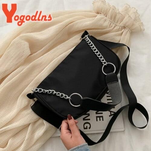 Yogodlns 2021 Popular Nylon Shoulder Bag For Women Fashion Chains Baguette Bag Designer Crossbody Bag Daily Lady Handbag Pouch