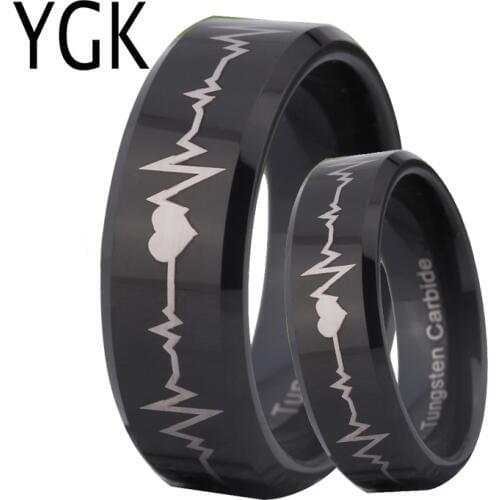 YGK JEWELRY Wedding Band Engagement Ring for Couples Black Tungsten Carbide Ring High Quality Lovers Jewelry Anniversary Jewelry