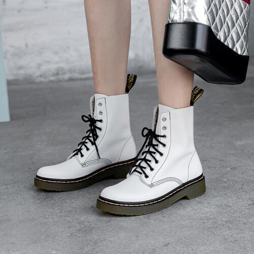 Women Boots For Martin Boots Plush Warm Ankle Boot Genuine Leather Winter Shoes British Wind Womens Motorcycle Boots Red White