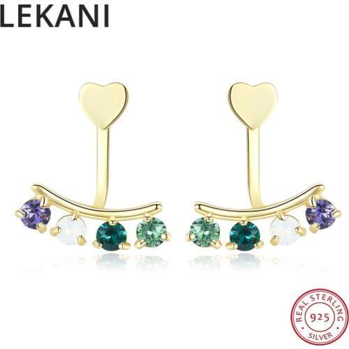 LEKANI Crystals From Swarovski Earrings Jackets 925 Sterling Silver With Real Gold Plated Jewelry For Women Fashion Gifts