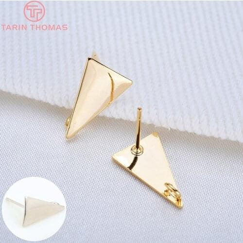 10PCS 14x8.5MM 24k Gold Color Brass Long Triangle Stud Earrings High Quality Diy Accessories Jewelry Findings