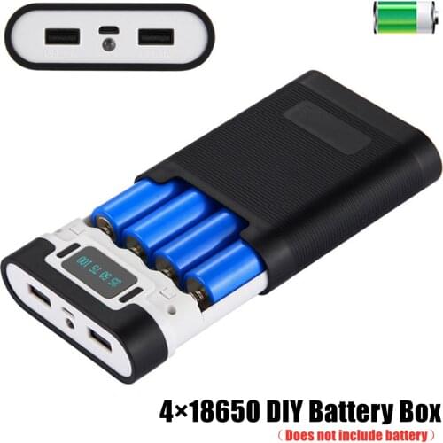 Portable Dual USB Power Bank Battery Charger 4×18650 DIY Battery Box External Battery Powerbank Phone Charger LED Flashlight