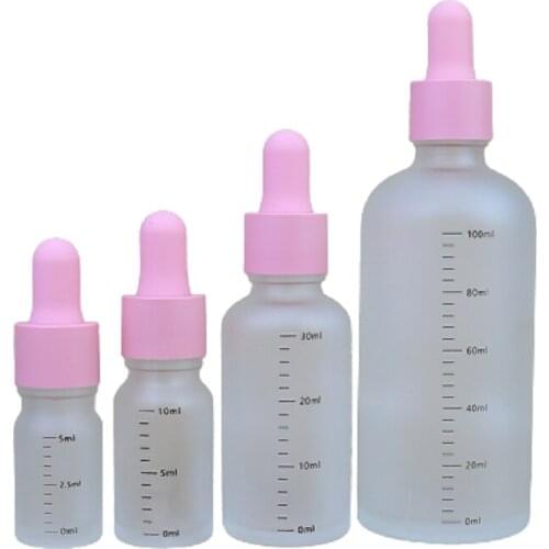 5ML 10ML 30ML 100ML Clear Scale Essential Oil Vials Empty Frost Glass Dropper Bottle Pink Cap Travel Cosmetic Packaging 15pieces