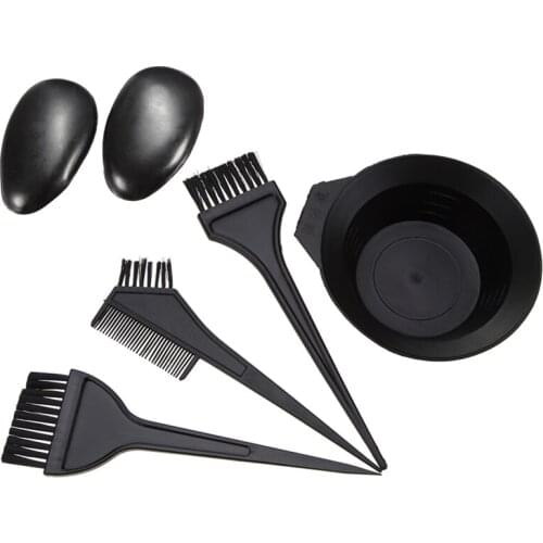 5pcs/Set Coloring Dye Comb Mixing Bowl Brush Earmuff Set Black Plastic Hair color Barber Salon Tint Hairdressing Styling Tools