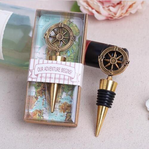 50 pieces/lot) Novelty Bar Tools Compass Wine Stopper "Our Adventure Begins" Wine Bottle Plug For Wedding Gifts Souvenirs BS002