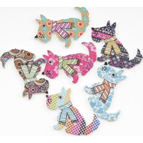 50pcs Mixed Dog 2Hole Wooden Buttons for Baby Children Clothing Sewing Accessories Scrapbooking Crafts DIY Button Decoration