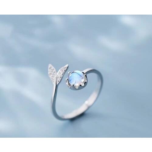 925 sterling rings for women round coloured glaze opal fish tail adjustable opening finger rings bridal sets cocktail ring gifts