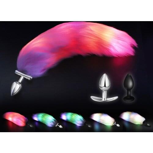 Metal Fox Tail Anal Plug Anal Sex Toys Butt Plug Erotic Sex Toys lighting Feather Anus Butt Plug For Woman Men Couples Anal Bead
