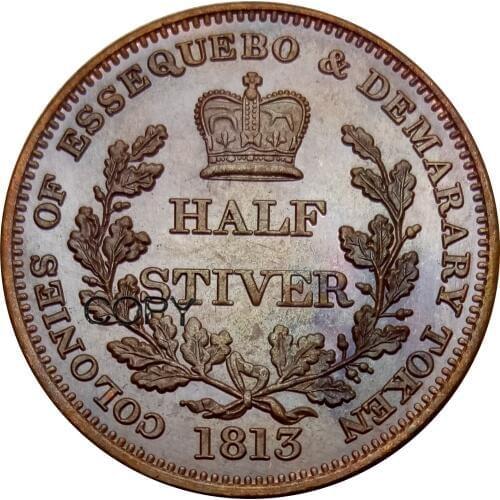 British Colony Demerara Essequibo 1/2 Stiver George III 1813 Red Copper Copy Coin
