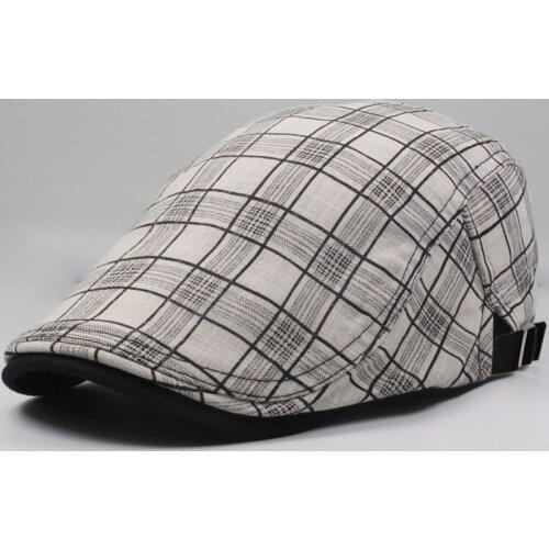 CNTANG Men Berets Vintage Plaid Cotton Sun Caps Casual Fashion Visor Flat Hats For Women Summer Outdoor Beret Adjustable