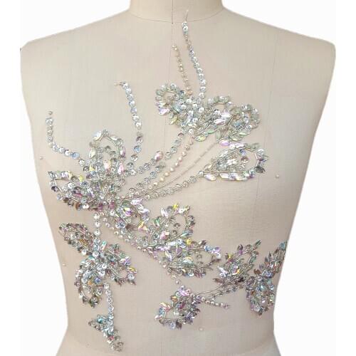 HANDMADE Beaded 27x35cm Sequin Sew on Beads Rhinestones Design Applique Trim Crystals Patches Sewing DIY Chest Waist Decoration