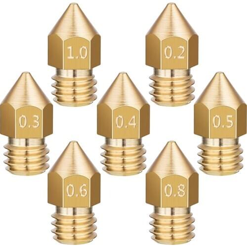10pcs/lot MK8 Threaded Nozzle Full Metal 0.2mm 0.3mm 0.4mm 0.5mm 0.6mm For 1.75mm Filament V5 V6 Hotend Extruder 3D Printer