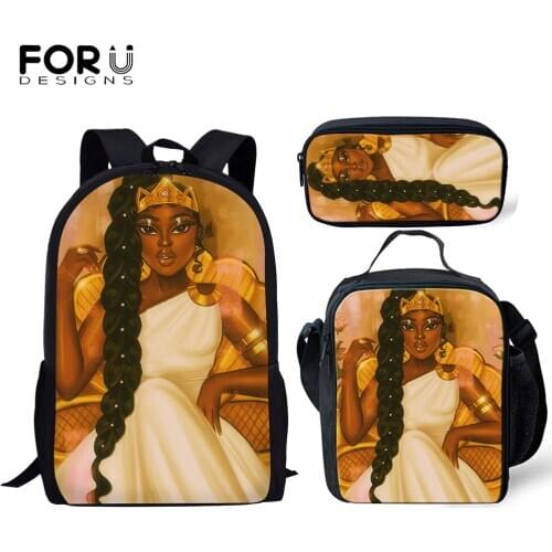 FORUDESIGNS Black Art Afro Lady Girls School Bags for Kids 3pcs School Bag Set Children Preppy Bookbags Students School Rucksack