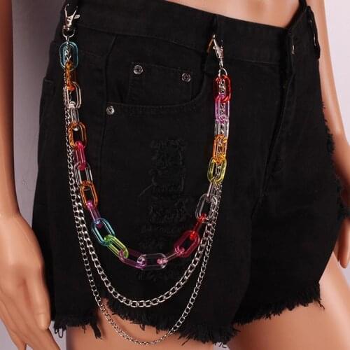 Colorful Acrylic Waist Pants Keychain Women Vintage Harajuku Jeans Chain Jewelry Girl Boy Clothes Accessories