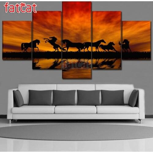 FATCAT Sunset horse shadow 5 Piece Diy Diamond Painting Full Square Round Drill Mosaic Embroidery Sale Home Decoration AE2738
