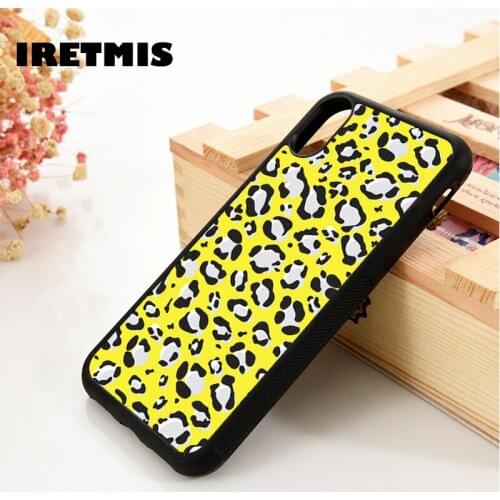 Iretmis 5 5S SE 6 6S Silicone Rubber Phone Case Cover for iPhone 7 8 Plus X Xs 11 12 MINI Pro Max XR Yellow Leopard Animal Print