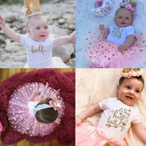 Its My Half Birthday Party Dress Baby Bodysuit+Tutu Cake Outfits Half To One Infant Baby Girls Clothes Suit 0-12M Drop Ship