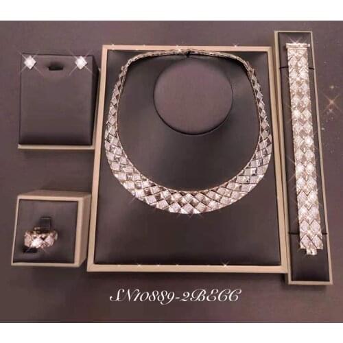 Janekelly 4pcs Bridal Zirconia Full Jewelry Sets For Women Party, Luxury Dubai Nigeria CZ Crystal Wedding necklace sets