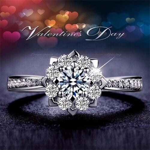 Hot Sale Luxury Solid Silver Round Diamond Engagement Rings Jewelry 925 Sterling Silver Wedding Finger Flower Rings For Women