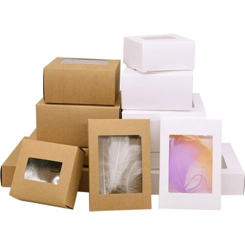 6pcs/lot Kraft Paper Gifts Box With Window Handmade Soap Box Cookies Candy Package Jewelry Box Birthday Wedding Party Decoration