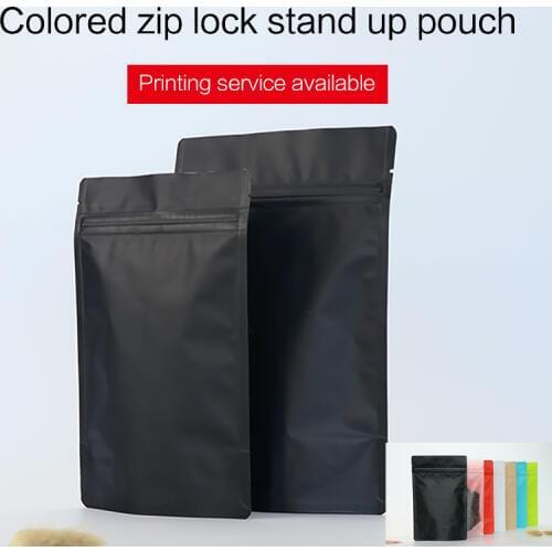 Matte black stand up pouch with zipper colorful aluminum foil zip lock bag tea coffee bean food packaging bags custom printing