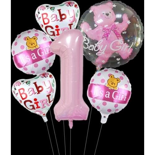 Bear Baby Shower Boy Girl Ball in Ball Golobs with Number Foil Balloons 1st Birthday Party Decorations Gender Reveal Decor